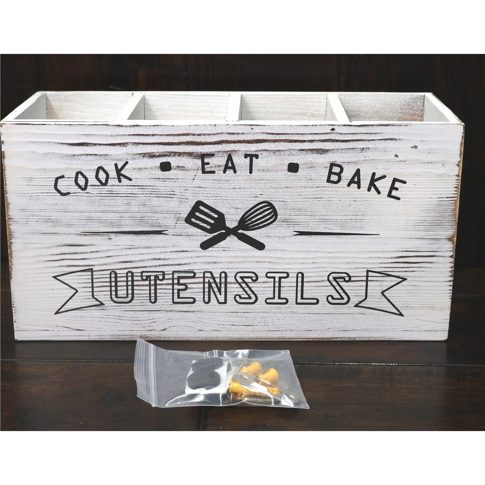 Unbranded Utensil Holder Kitchen Unisex OS White New Distressed Wood Farmhouse